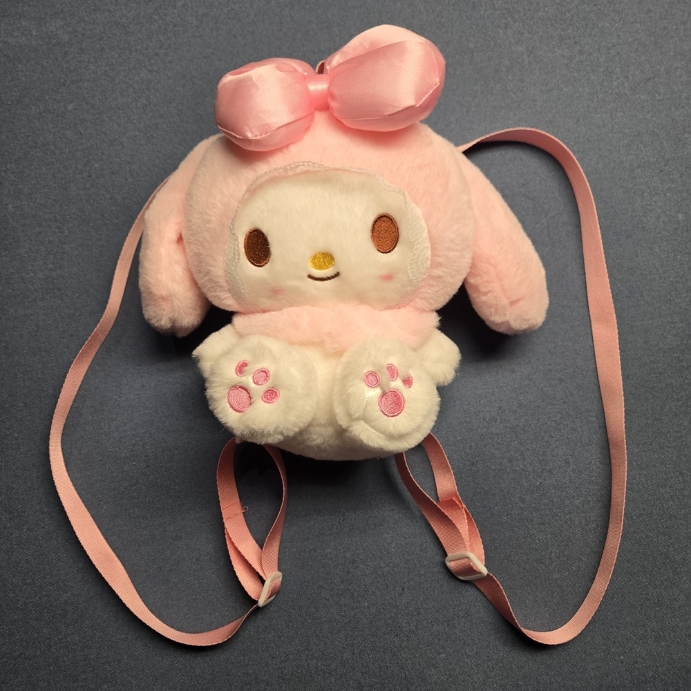 Sanrio My Melody Pink and White Plush Backpack With Adjustable Straps